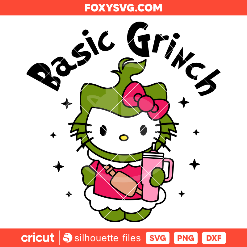 Basic Grinch Hello Kitty Svg, Christmas Svg, Grinchmas Hello Kitty Svg, Kawaii Svg, Cricut, Silhouette SVG Cut File