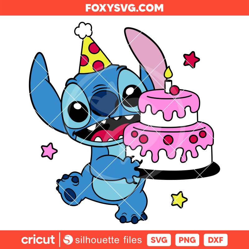 Birthday Cake Stitch Svg, Birthday Party Svg, Disney Svg, Cricut, Silhouette SVG Cut File