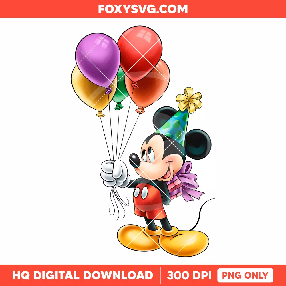 Mickey Birthday Balloon PNG, Happy Birthday PNG, Disney PNG, Sublimation PNG