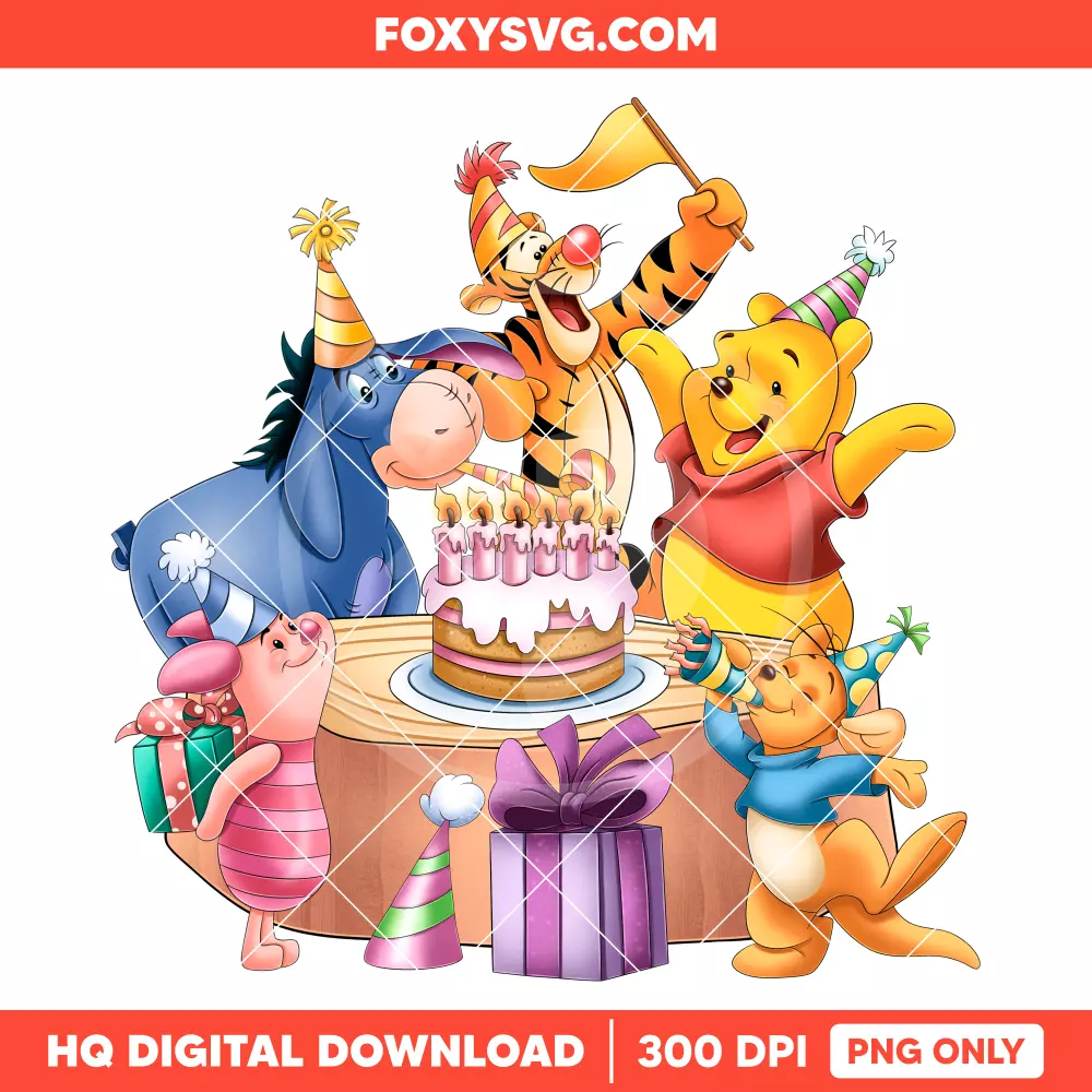 Winnie the Pooh Birthday PNG, Happy Birthday PNG, Disney PNG, Sublimation PNG