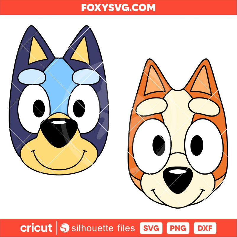 Bluey Bingo Faces Bundle Svg, Birthday Invitation Svg, Bluey the Dog Svg, Bluey And Bingo Svg, Cricut, Silhouette SVG Cut File