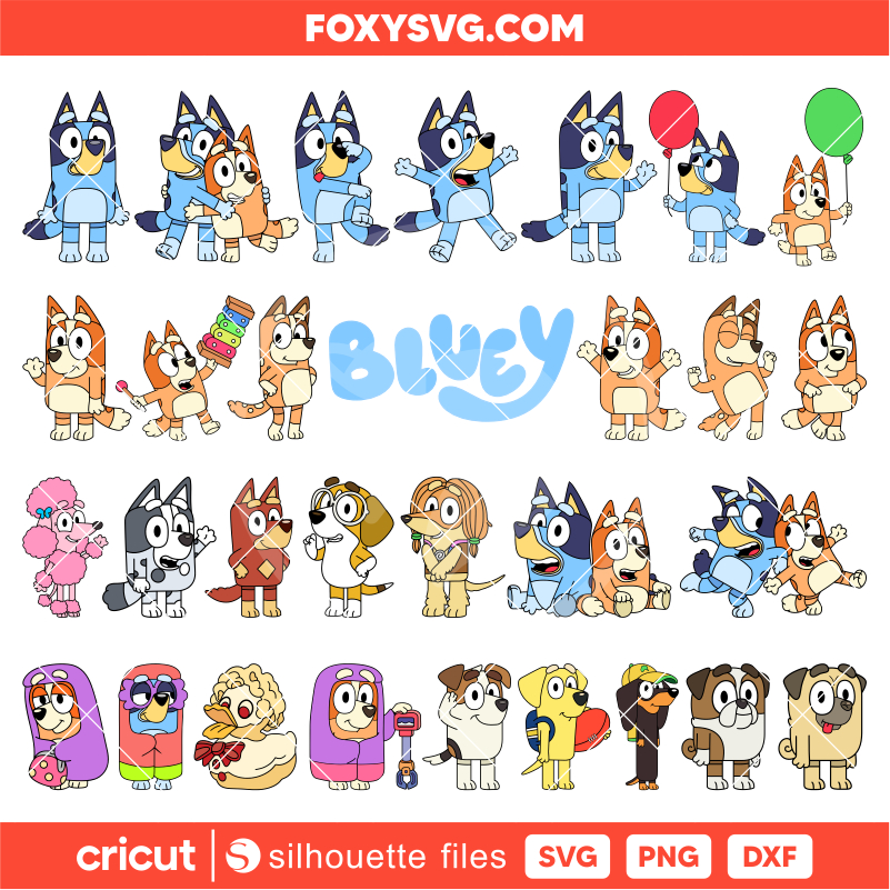 Bluey Characters Bundle Svg, Birthday Invitation Svg, Bluey the Dog Svg, Bluey And Bingo Svg, Cricut, Silhouette SVG Cut File