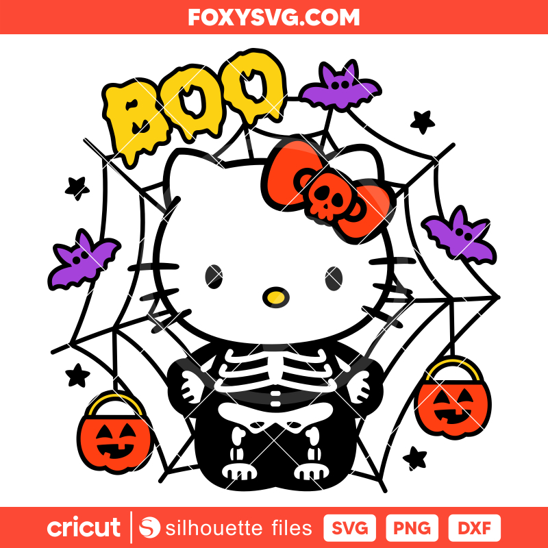 Boo Skeleton Kitty Svg, Sanrio Svg, Halloween Svg, Kawaii Svg, Cricut, Silhouette SVG Cut File