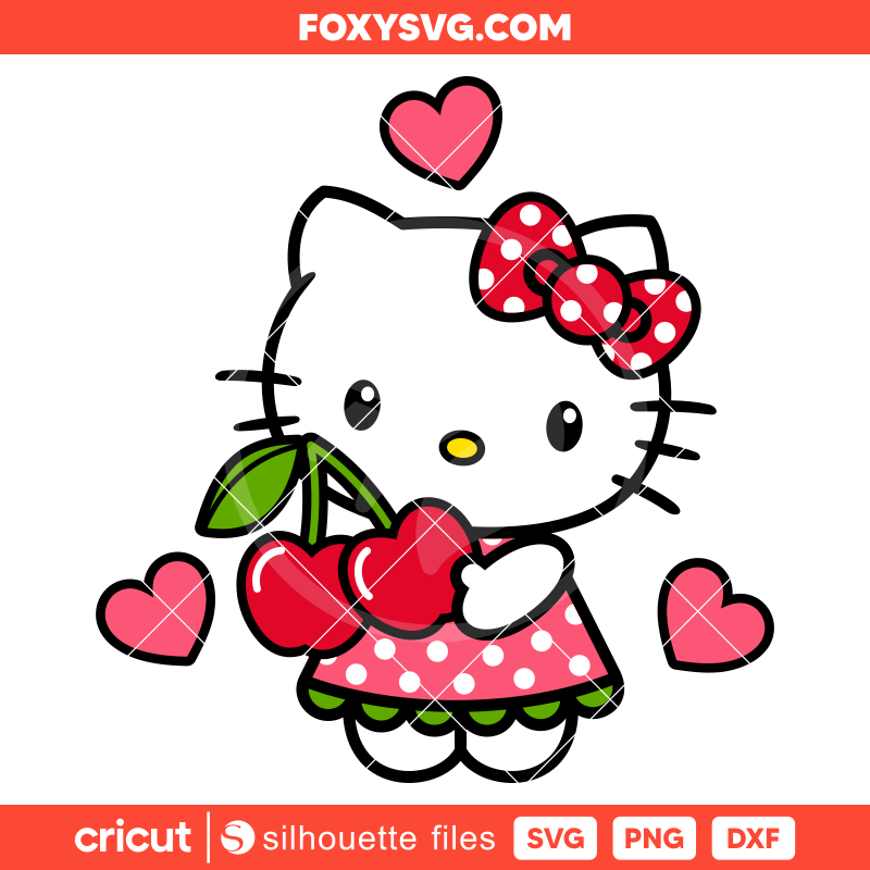 Cherry Hello Kitty Svg, Sanrio Svg, Kawaii Svg, Cricut, Silhouette SVG Cut File