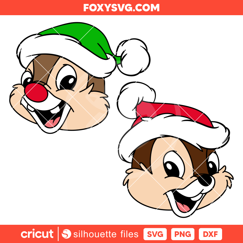 Chip & Dale Santa Hat Bundle Svg, Christmas Svg, Disney Svg, Cricut, Silhouette SVG Cut File