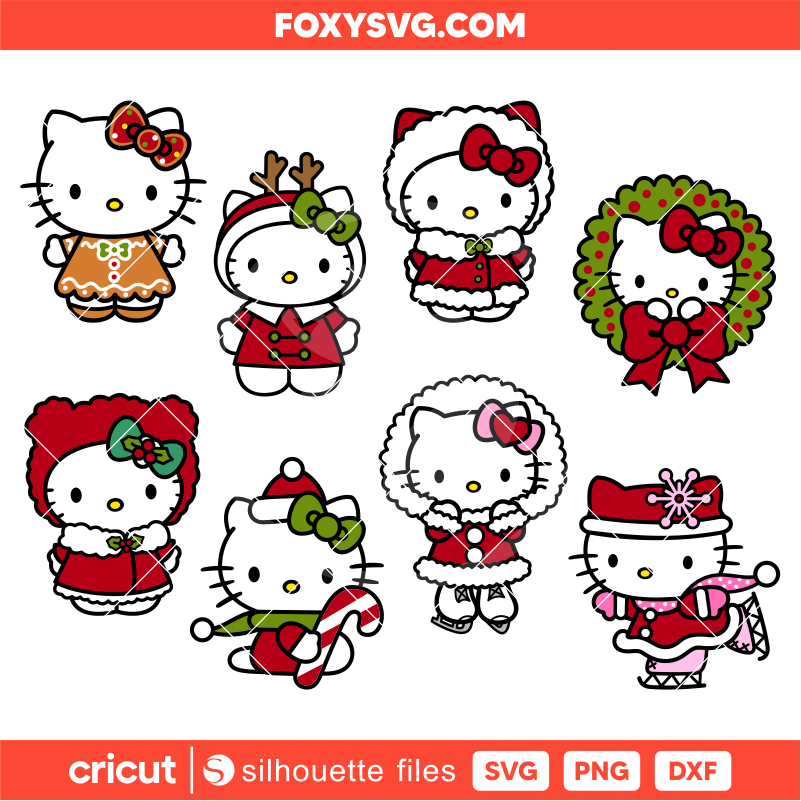 Christmas Hello Kitty Bundle Svg, Merry Christmas Svg, Cricut, Silhouette Cut File