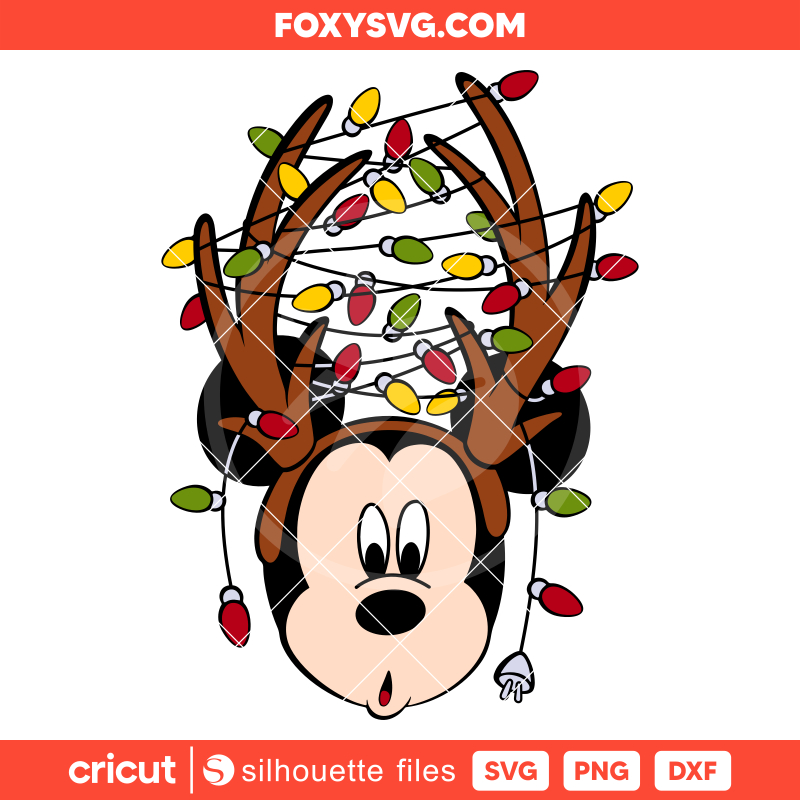 Christmas Lights Mickey Reindeer Svg, Christmas Svg, Disney Svg, Cricut, Silhouette SVG Cut File