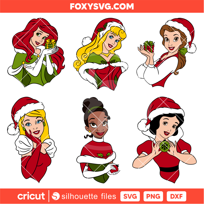 Christmas Princesses Bundle Svg, Christmas Svg, Disney Christmas Svg, Santa Claus Svg, Cricut, Silhouette SVG Cut File