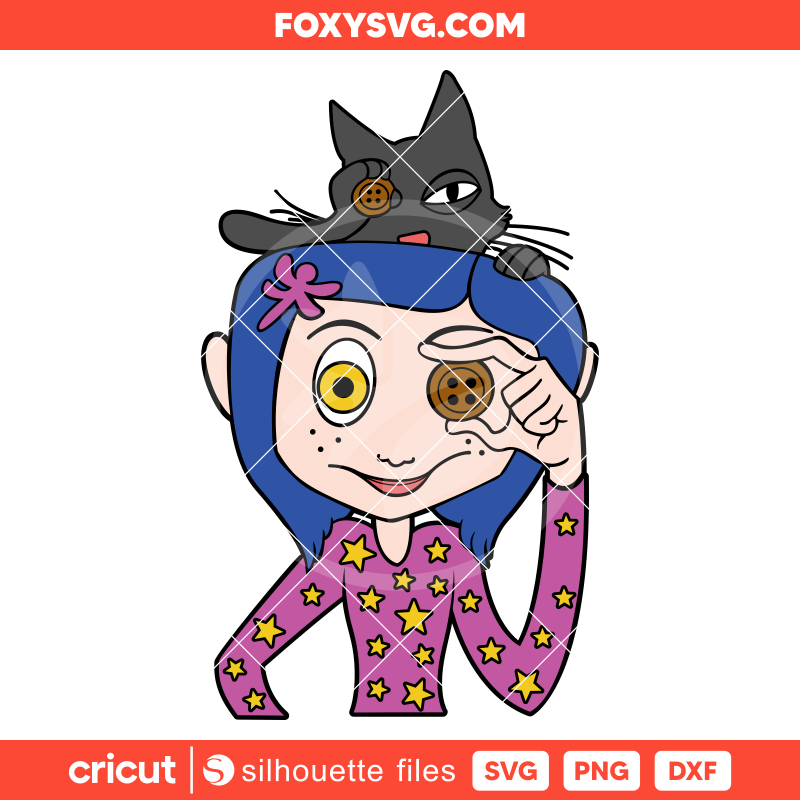 Coraline with Cat Svg, Coraline Button Eyes Svg, Halloween Svg, Cricut, Silhouette SVG Cut File