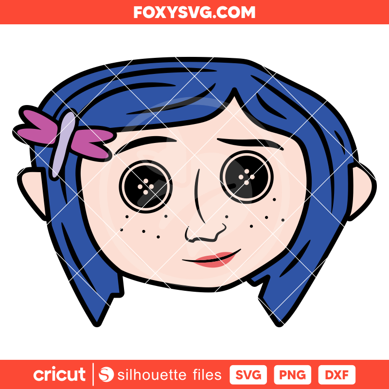 Coraline Head Svg, Coraline Button Eyes Svg, Halloween Svg, Cricut, Silhouette SVG Cut File