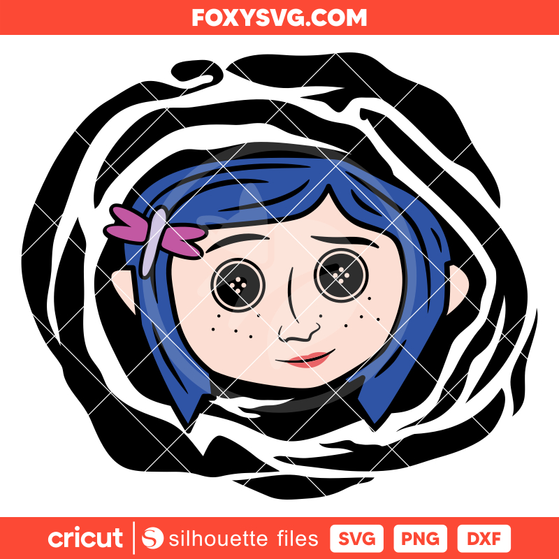 Coraline Head Svg, Coraline Button Eyes Svg, Halloween Svg, Cricut, Silhouette SVG Cut File