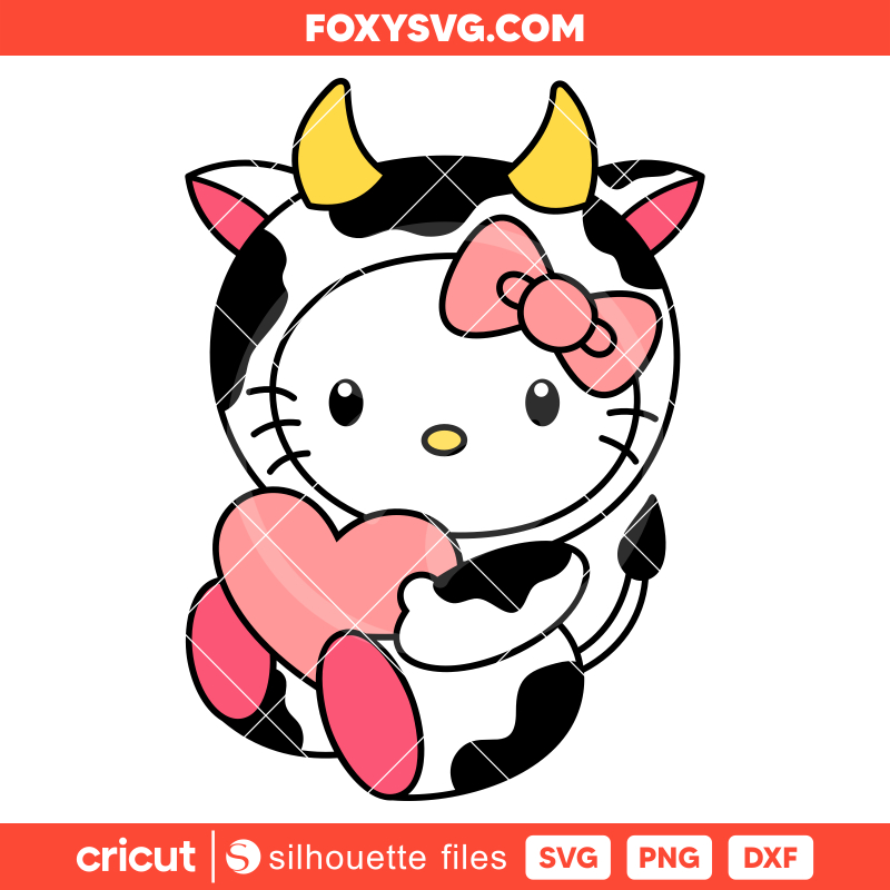 Cow Hello Kitty Heart Svg, Sanrio Svg, Kawaii Svg, Cricut, Silhouette SVG Cut File