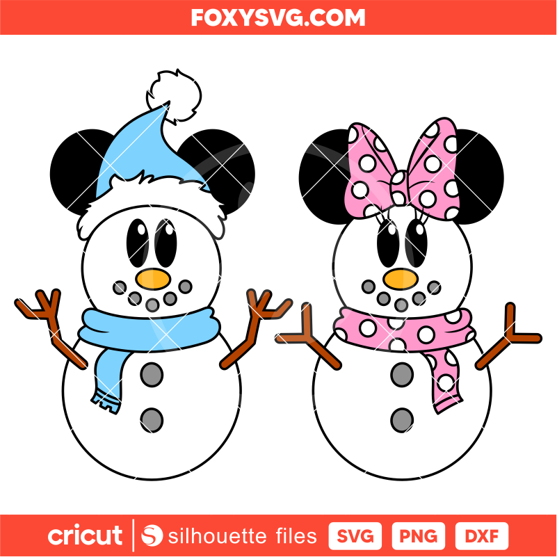 Cute Christmas Mickey & Minnie Snowmen Svg, Disney Svg, Cricut, Silhouette SVG Cut File