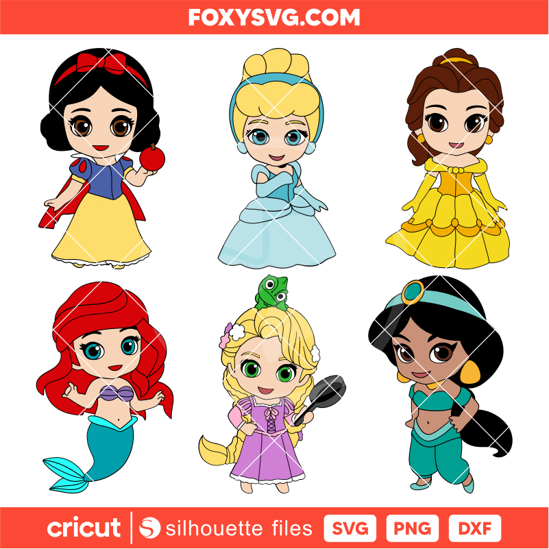 Disney Baby Princess Bundle Svg, Disney Svg, Cute Princess Svg, Cricut, Silhouette SVG Cut File