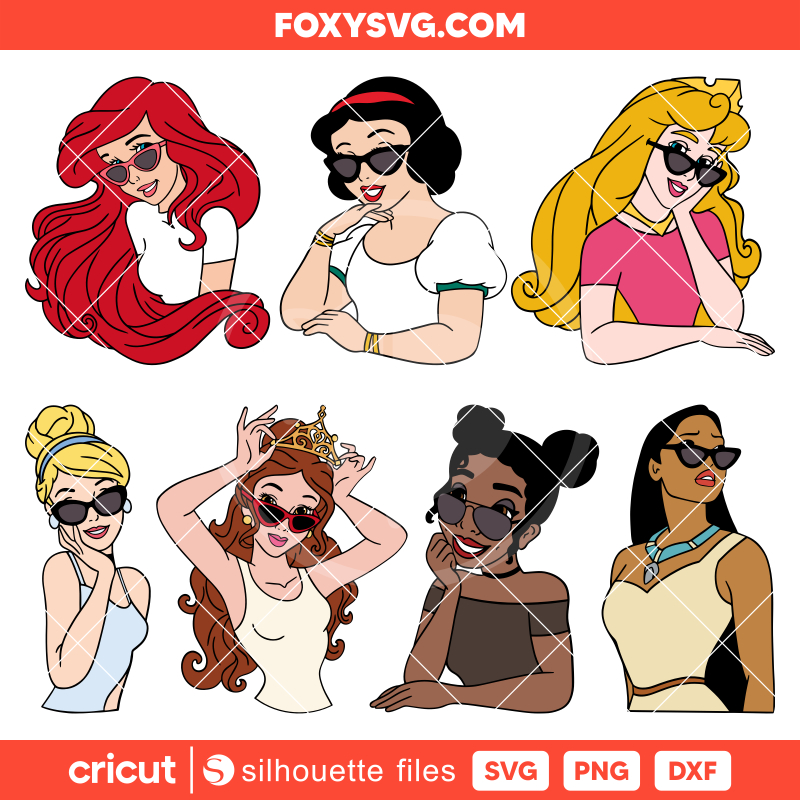 Fashion Disney Princess Bundle Svg, Princesses Svg, Sunglasses Svg, Disney Svg, Cricut, Silhouette SVG Cut File