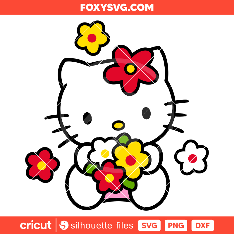 Flower Hello Kitty Svg, Sanrio Svg, Kawaii Svg, Cricut, Silhouette SVG Cut File