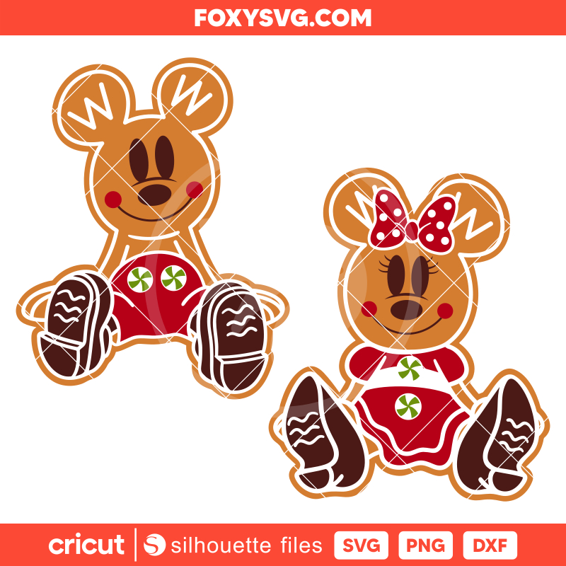 Gingerbread Cookie Mickey & Minnie Svg, Christmas Svg, Disney Christmas Svg, Santa Claus Svg, Cricut, Silhouette SVG Cut File