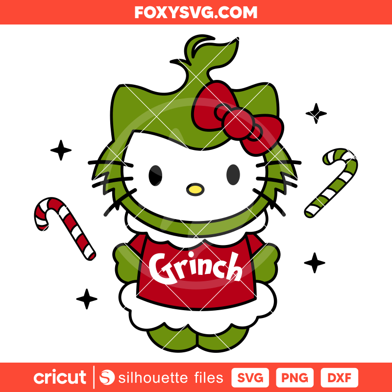Grinch Hello Kitty Svg, Christmas Svg, Grinchmas Hello Kitty Svg, Kawaii Svg, Cricut, Silhouette SVG Cut File