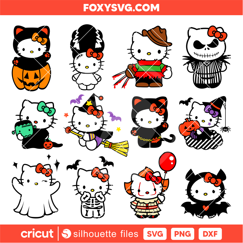 Halloween Hello Kitty Bundle Svg, Halloween Svg, Sanrio Svg, Cricut, Silhouette Cut File