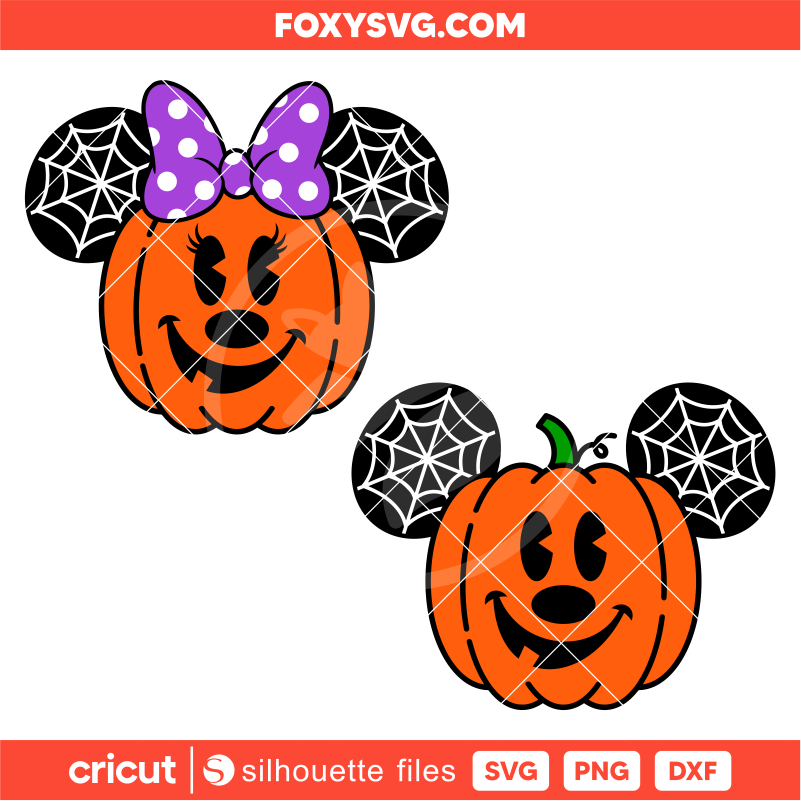 Halloween Pumpkin Mickey & Minnie Svg, Disney Svg, Cricut, Silhouette SVG Cut File