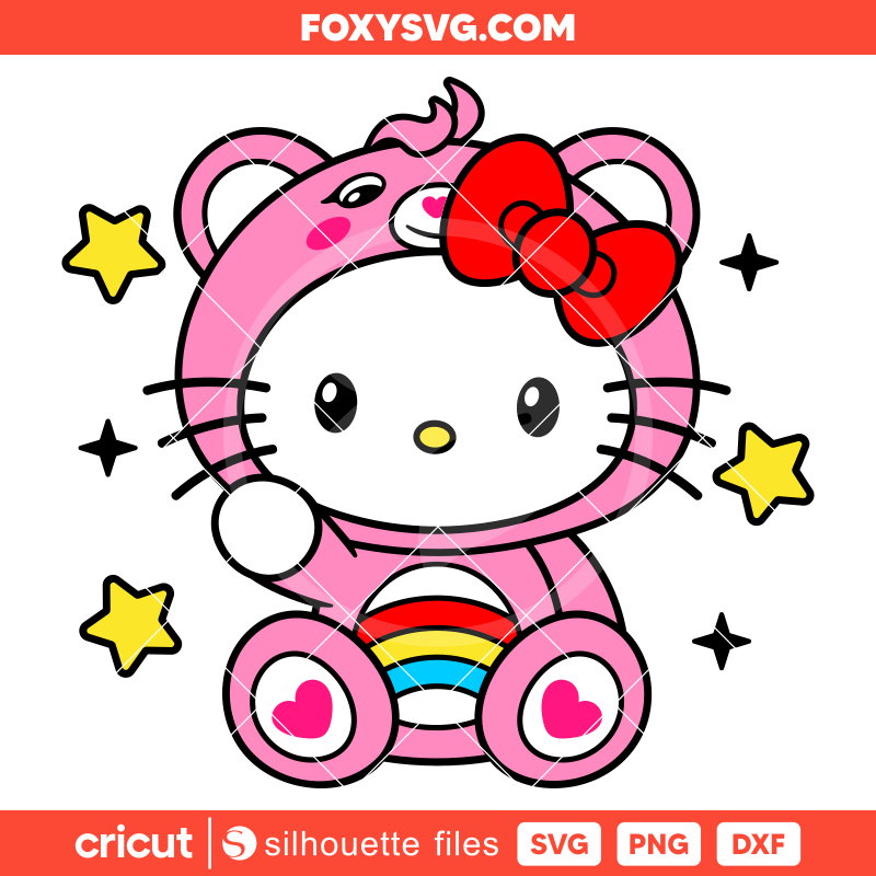 Hello Kitty Care Bear Svg, Rainbow Cheer Bear Svg, Sanrio Svg, Kawaii Svg, Cricut, Silhouette SVG Cut File