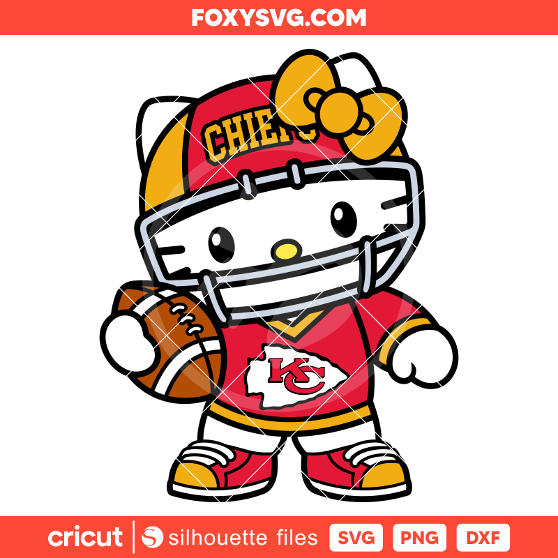 Hello Kitty Football KC Chiefs Svg, NFL Svg, Sanrio Svg, Kawaii Svg, Cricut, Silhouette SVG Cut File