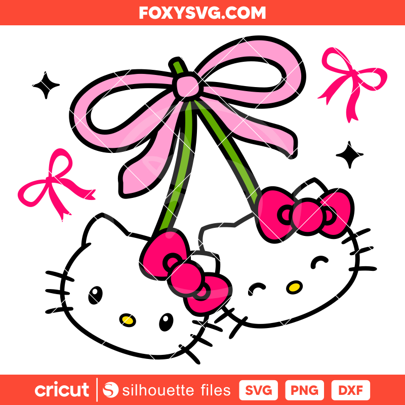 Hello Kitty Coquette Cherry Svg, Pink Bow Svg, Sanrio Svg, Kawaii Svg, Cricut, Silhouette SVG Cut File