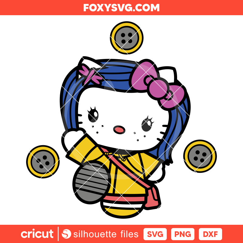 Hello Kitty Coraline Svg, Coraline Button Eyes Svg, Halloween Svg, Cricut, Silhouette SVG Cut File