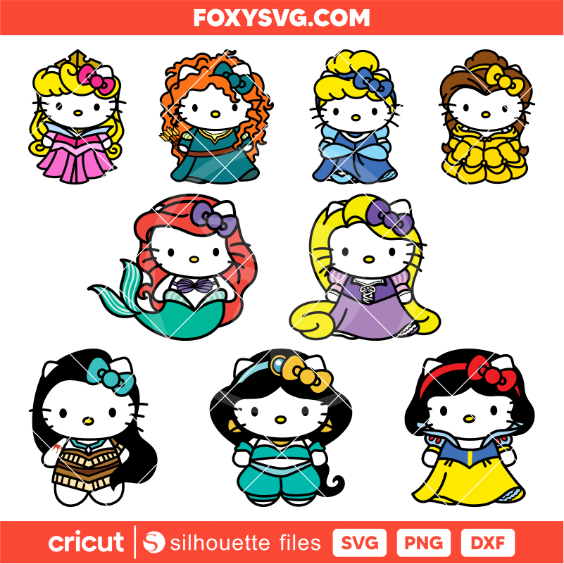 Hello Kitty Disney Princess Svg, Hello Kitty Svg, Ariel Svg, Disney Svg, Cricut, Silhouette SVG Cut File
