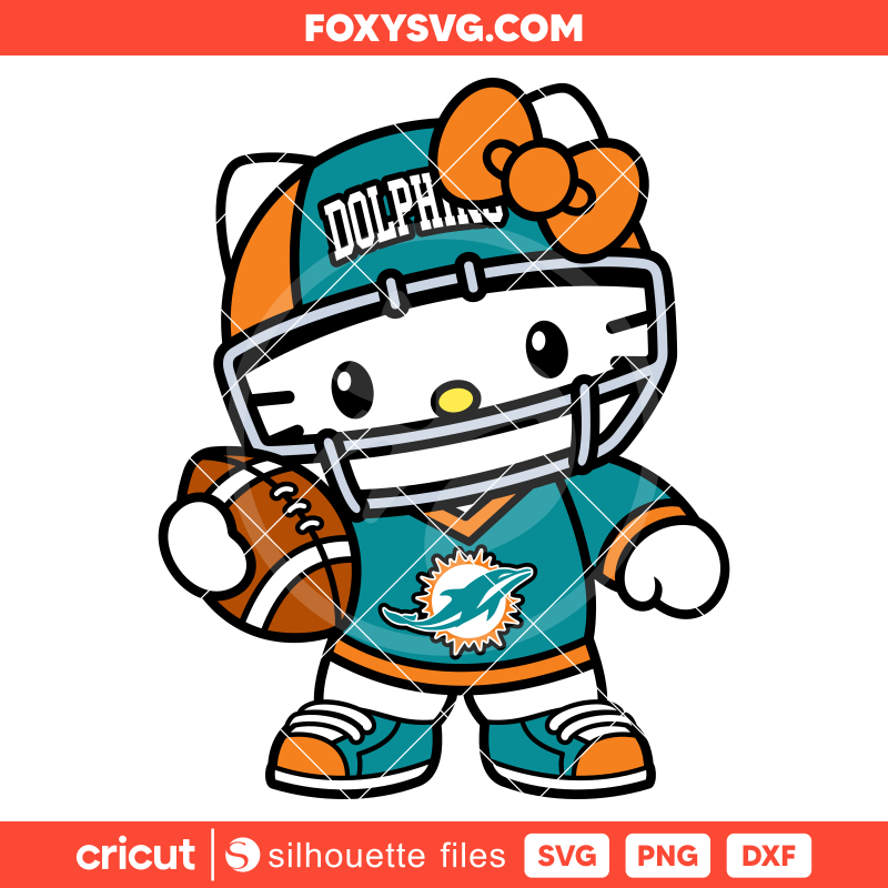Hello Kitty Football Dolphins Svg, NFL Svg, Sanrio Svg, Kawaii Svg, Cricut, Silhouette SVG Cut File