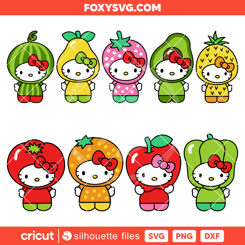 Hello Kitty Fruits Bundle Svg, Kawaii Svg, Sanrio Svg, Cricut, Silhouette SVG Cut File