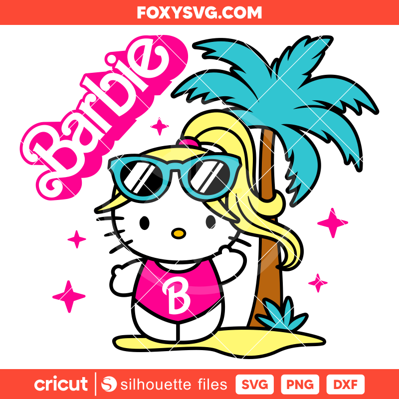 Hello Kitty Malibu Barbie Beach Svg, Barbie Doll Svg, Girly Pink Svg, Cricut, Silhouette SVG Cut File