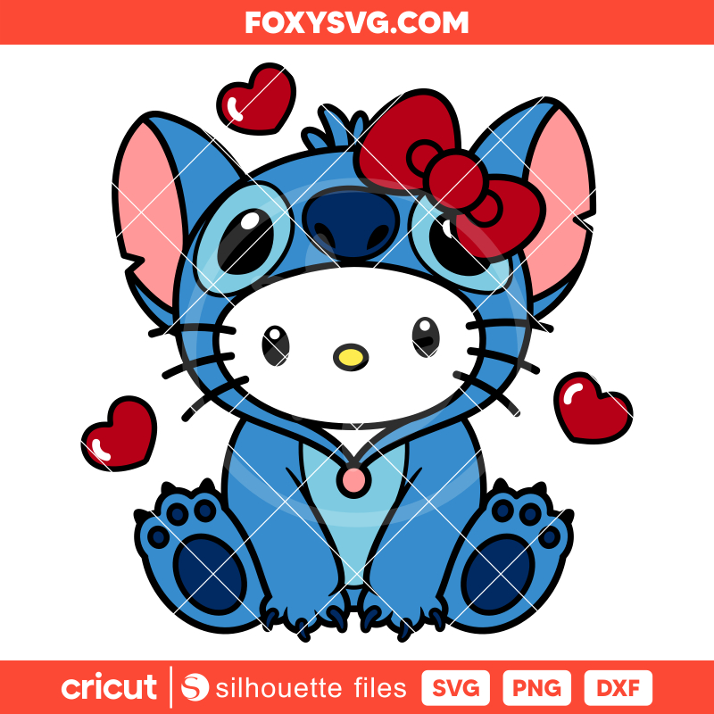 Hello Kitty Stitch Svg, Valentine’s Day Svg, Sanrio Valentine Svg, Kawaii Svg, Cricut, Silhouette SVG Cut File