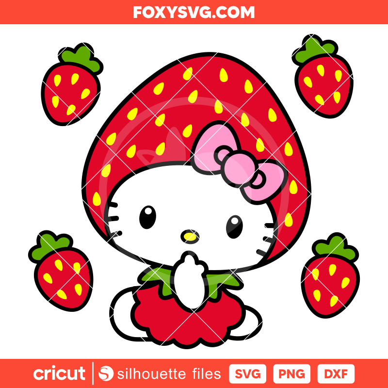 Hello Kitty Strawberry Svg, Sanrio Svg, Kawaii Svg, Cricut, Silhouette SVG Cut File