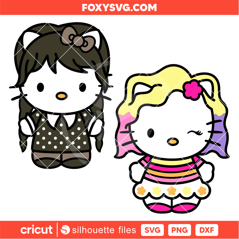Hello Kitty Wednesday & Enid Bundle Svg, Nevermore Academy Svg, Cricut, Silhouette SVG Cut File