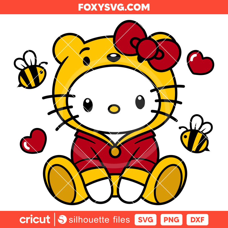 Hello Kitty Winnie the Pooh Svg, Valentine’s Day Svg, Sanrio Valentine Svg, Kawaii Svg, Cricut, Silhouette SVG