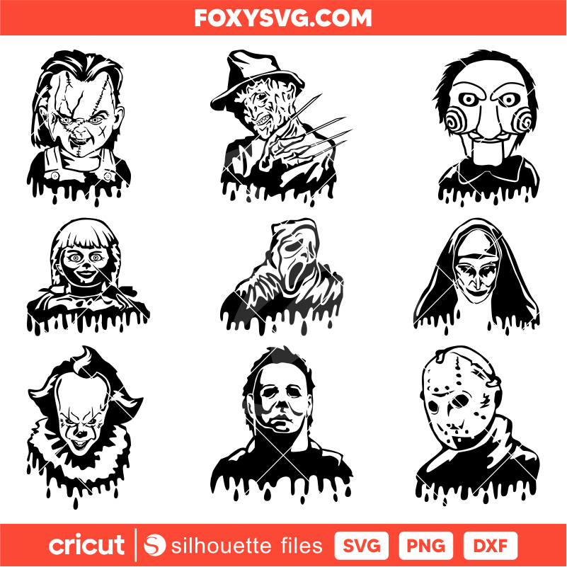 Horror Characters Drip Svg Bundle, Disney Layered Svg, Cricut, Silhouette SVG Cut File