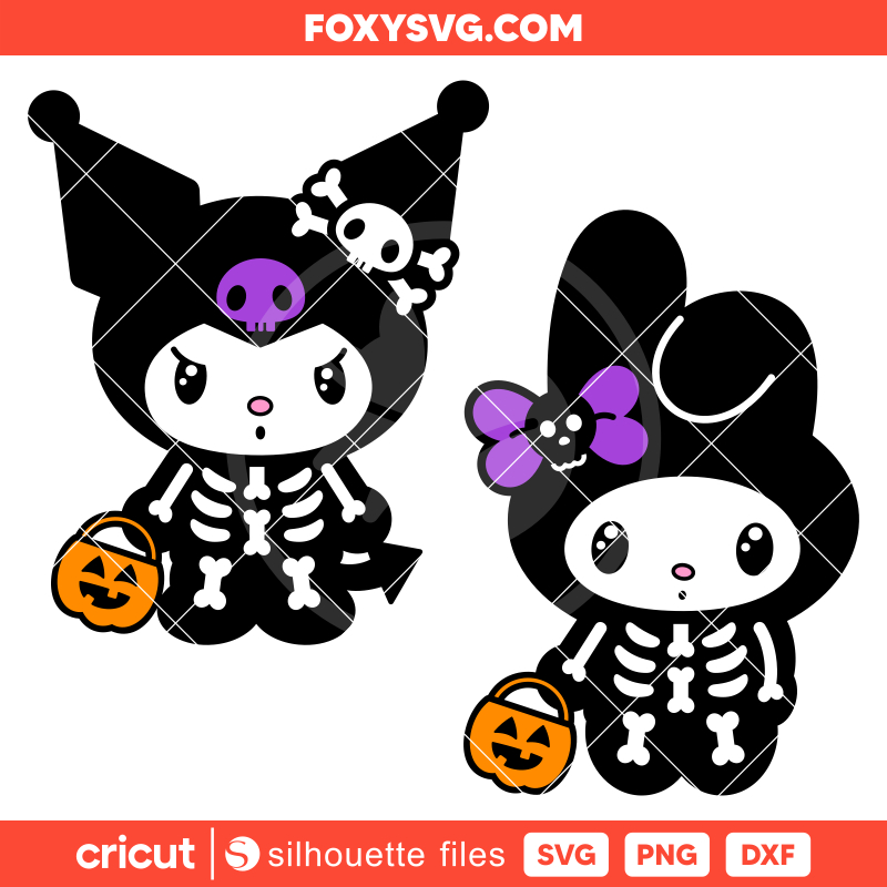 Kuromi & My Melody Skeleton Bundle Svg, Sanrio Svg, Halloween Svg, Cricut, Silhouette SVG Cut File