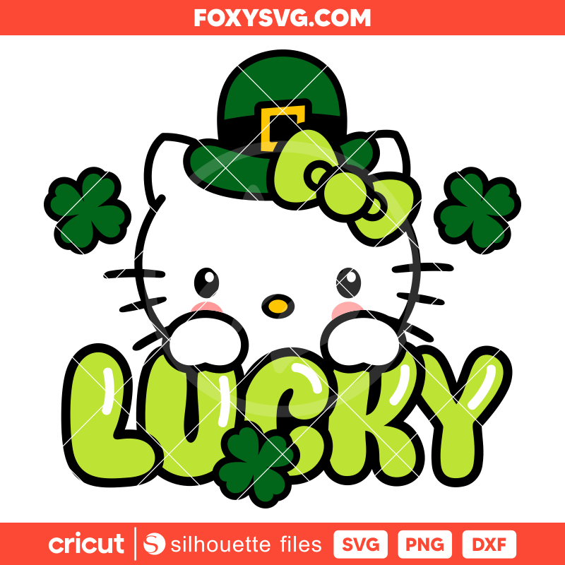 Lucky Hello Kitty Svg, Lucky Svg, St. Patrick’s Day Svg, Kawaii Kitty Svg, Cricut, Silhouette SVG Cut File