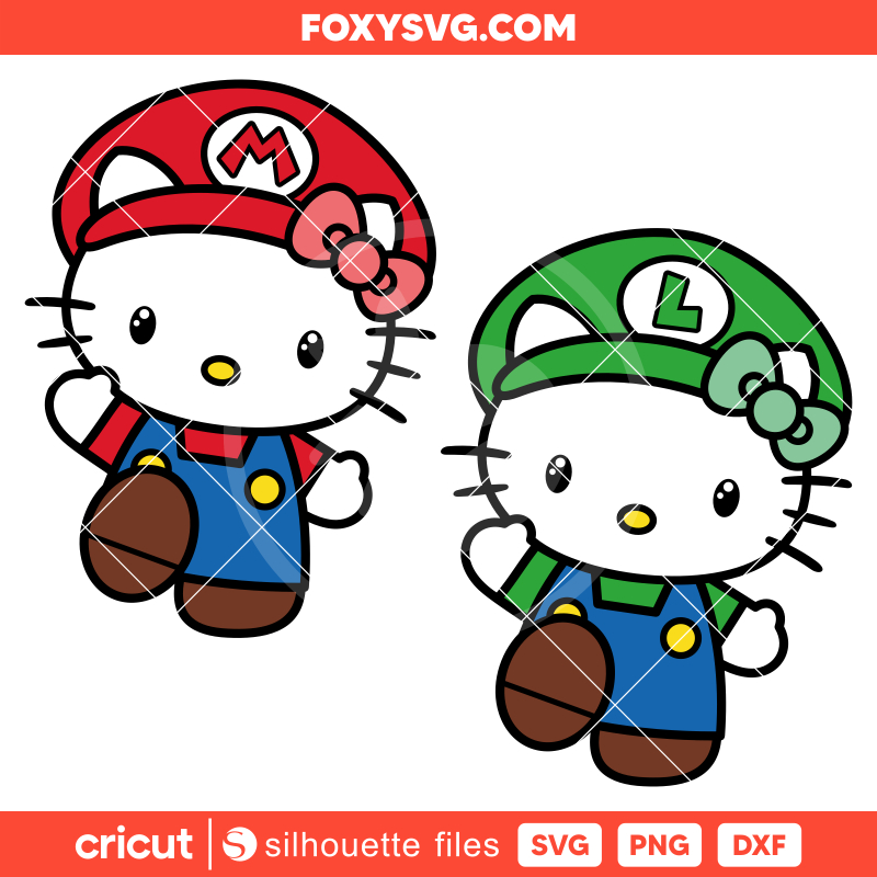 Mario & Luigi Hello Kitty Bundle Svg, Super Mario Svg, Mario Bros Svg, Kawaii Svg, Cricut, Silhouette SVG Cut File