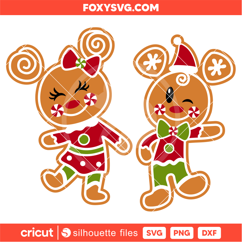 Mickey And Minnie Mouse Gingerbread Svg, Christmas Svg, Disney Svg, Cricut, Silhouette SVG Cut File
