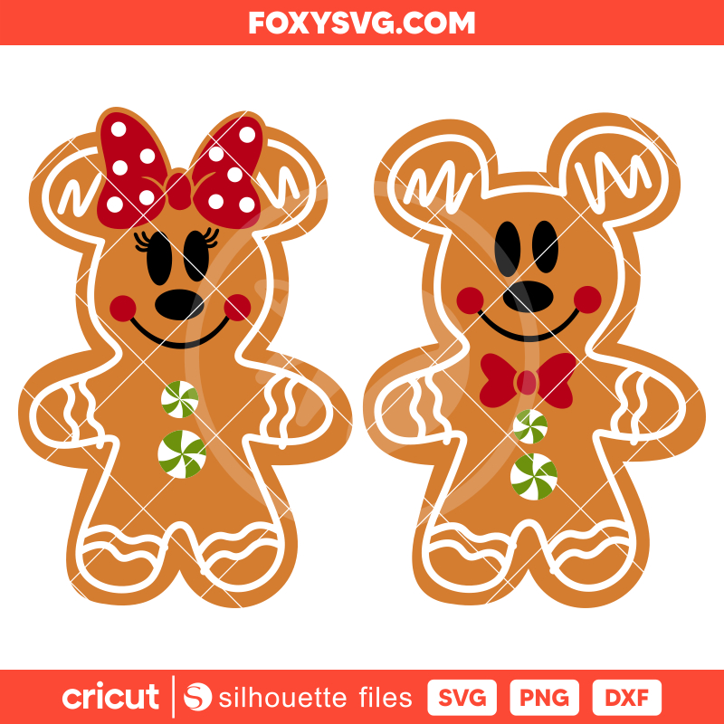 Mickey & Minnie Gingerbread Cookies Svg, Disney Svg, Christmas Svg, Cricut, Silhouette SVG Cut File