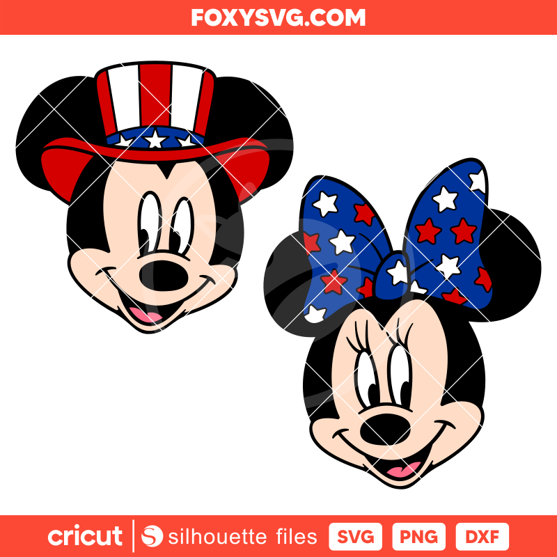Patriotic Mickey & Minnie Bundle Svg, 4th of July Svg, Independence Day Svg, Disney Svg, Cricut, Silhouette SVG Cut File