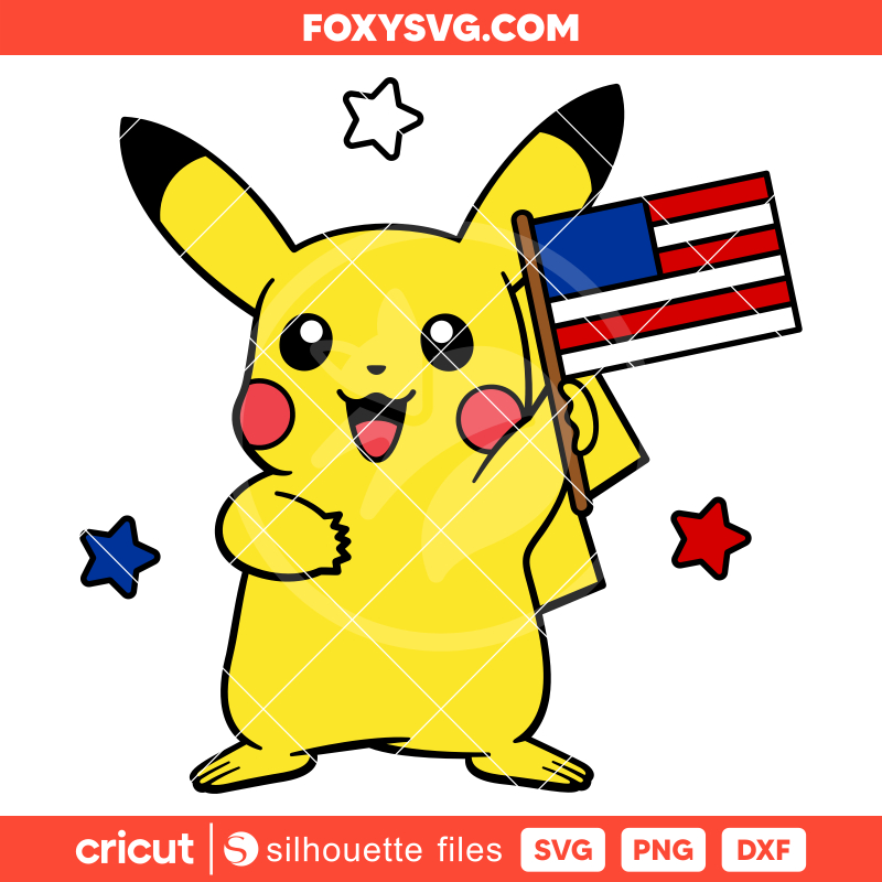 Patriotic Pikachu Svg, 4th of July Svg, Independence Day Svg, Cricut, Silhouette SVG Cut File
