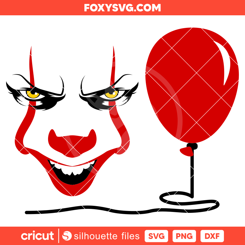 Pennywise Face & Balloon Svg, Halloween Svg, Horror Movie Svg, Cricut, Silhouette SVG Cut File