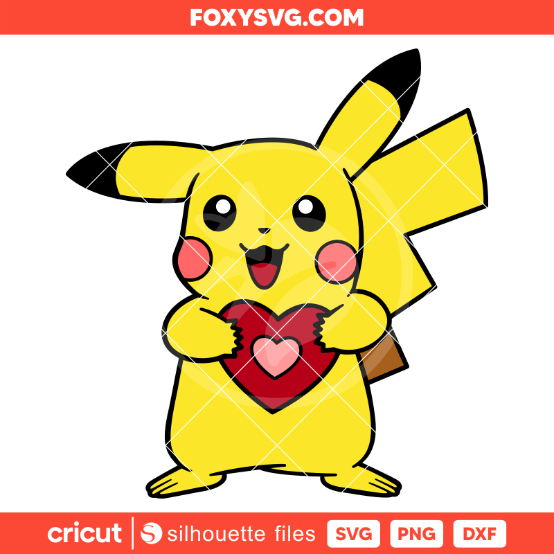 Pikachu Heart Svg, Valentine’s Day Svg, Pokemon Svg, Cricut, Silhouette SVG Cut File