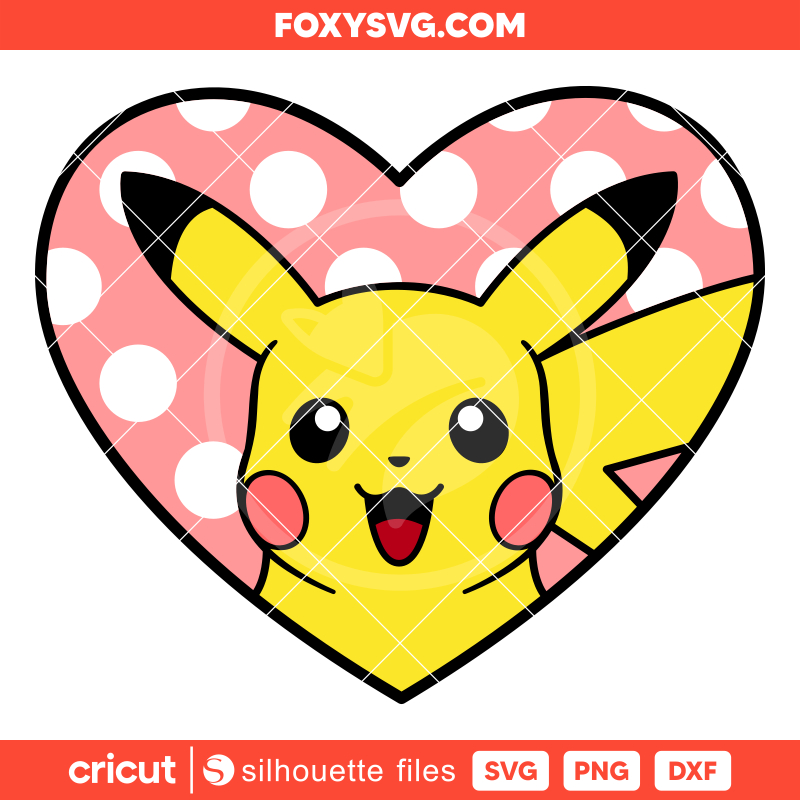 Pikachu Love Heart Svg, Valentine’s Day Svg, Pokemon Svg, Cricut, Silhouette SVG Cut File