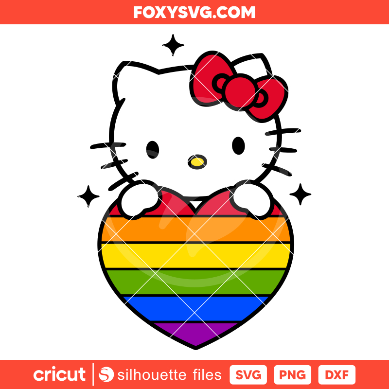 Pride Heart Hello Kitty Svg, Sanrio Svg, Kawaii Svg, Cricut, Silhouette SVG Cut File