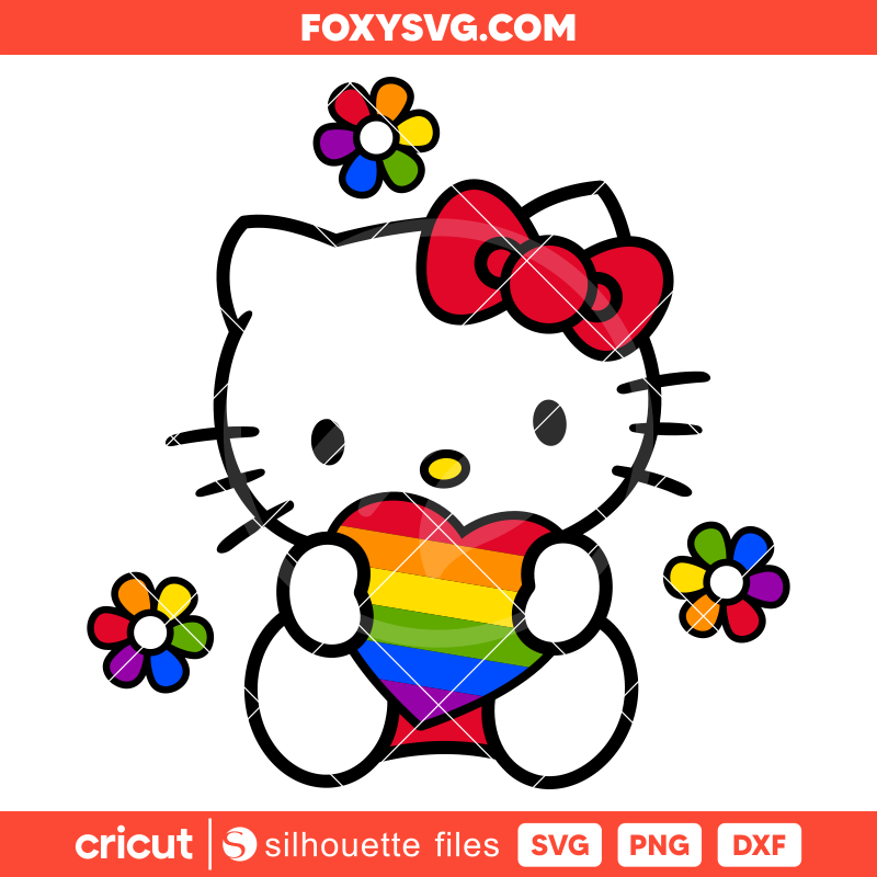 Pride Hello Kitty Svg, Sanrio Svg, Kawaii Svg, Cricut, Silhouette SVG Cut File