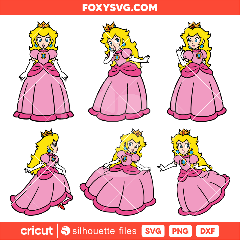 Princess Peach Bundle Svg, Mario Bros Characters Svg, Super Mario Svg, Cricut, Silhouette SVG Cut File